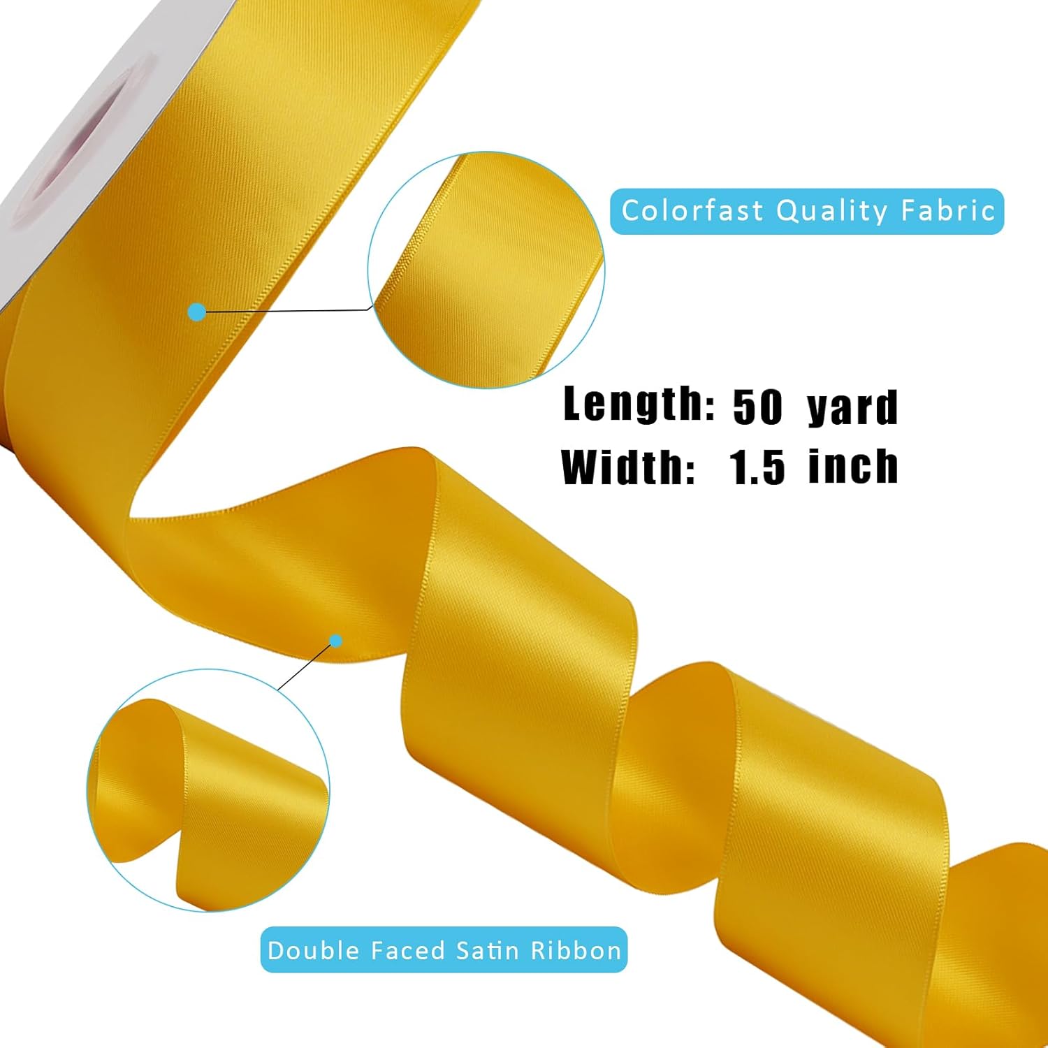 LaRibbons 1 1/2 Inch 50 Yard Double Faced Satin Ribbon,Yellow Gold Satin Craft Fabric Ribbon for Gift Wrapping Floral Bouquets Wedding Party Decoration - Crafty Corner
