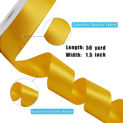 LaRibbons 1 1/2 Inch 50 Yard Double Faced Satin Ribbon,Yellow Gold Satin Craft Fabric Ribbon for Gift Wrapping Floral Bouquets Wedding Party Decoration - Crafty Corner