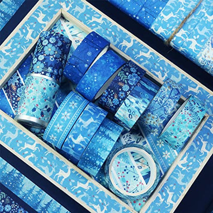 10 Rolls Four Seasons Washi Tape Set Blue Snowflake Masking Decorative Tapes (10 Count)