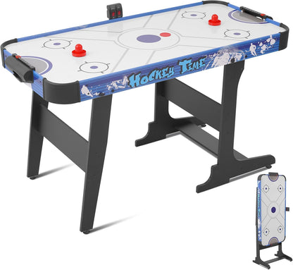 58" Foldable Air Hockey Table, Folding Indoor Hockey Game Table for Adults&Kids, Portable Arcade Game Set w/ 2 Pucks, 2 Pushers, LED Scorer, Powerful by 12V Motor for Game Room, Home, Office