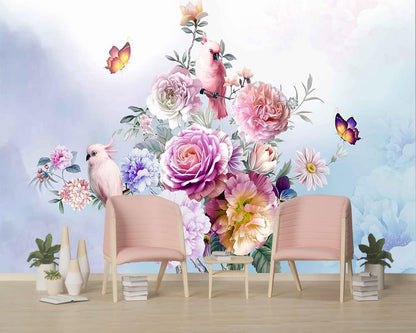 Wall Murals Full of Romantic Leaves and Flower Wallpaper for Bedroom, Living Room and Office Decoration