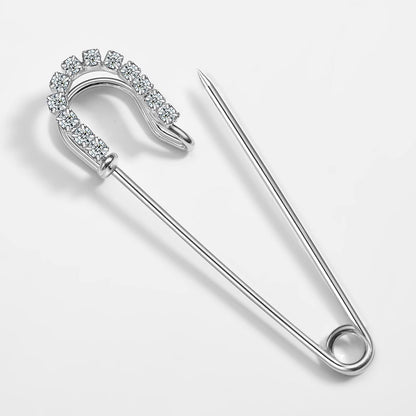 Housweety 10 Silver Tone Rhinestone Safety Pins Brooches 6.5x1.8cm