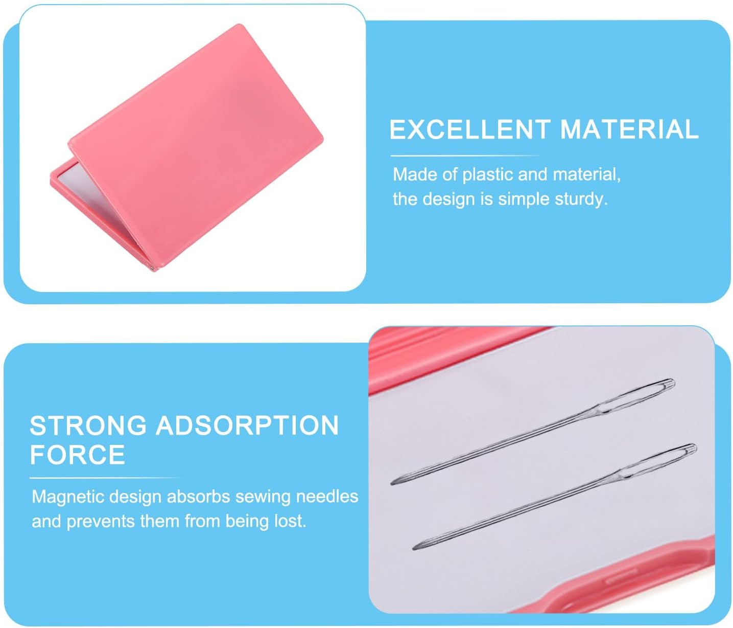 PATIKIL Magnetic Needle Storage Case, Plastic Portable Sewing Pin Keeper Needle Organizer Box Container for Embroidery Knitting Stitching, Pink