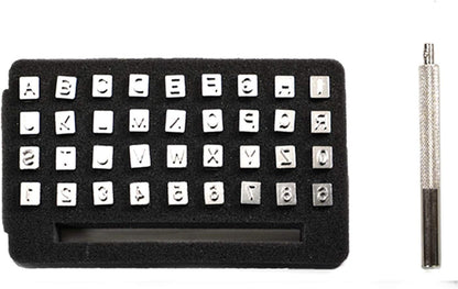 26 PCS Capital Leathercraft Metal Letter Stamps Punch Set, 1/4”(6mm) Steel Printing Punch Alphabet Letter Stamp Tool Capital Letters Printing Copper with A Pole,DIY Kit