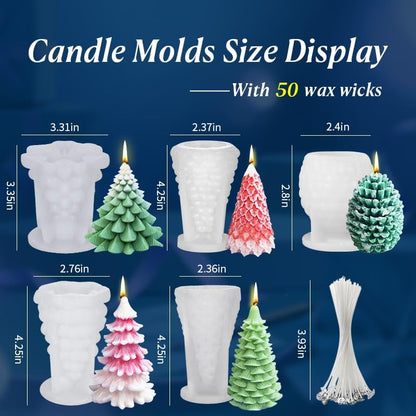 5 PC Christmas Tree Pine Cone Silicone Candle molds with Wax Wick (5 Count)