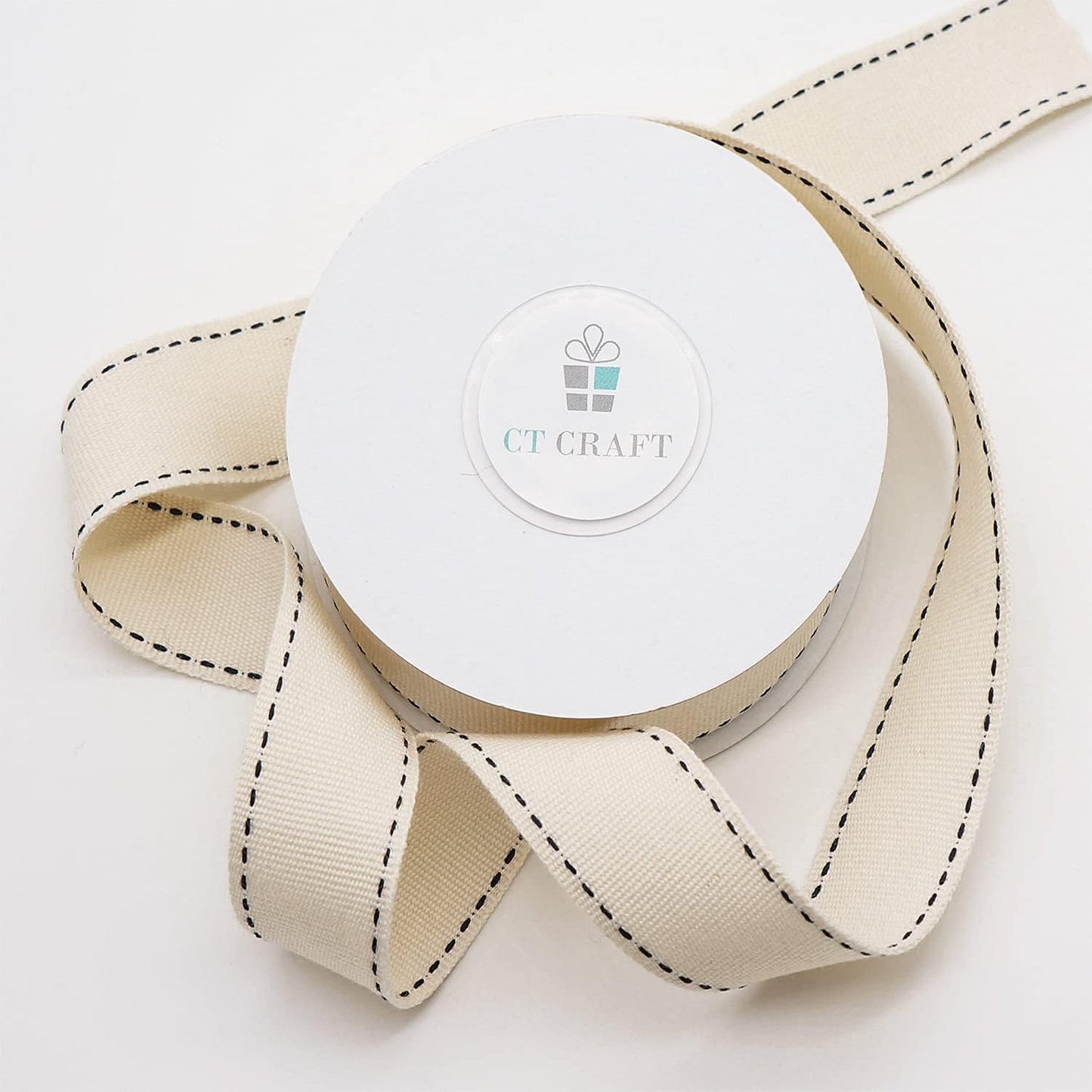 CT CRAFT LLC Ivory Cotton Black Stitched Ribbon 7/8" x 10 Yards for Home Décor Gift Present Wrapping DIY Crafts Birthday Wedding Bouquet Christmas - Crafty Corner