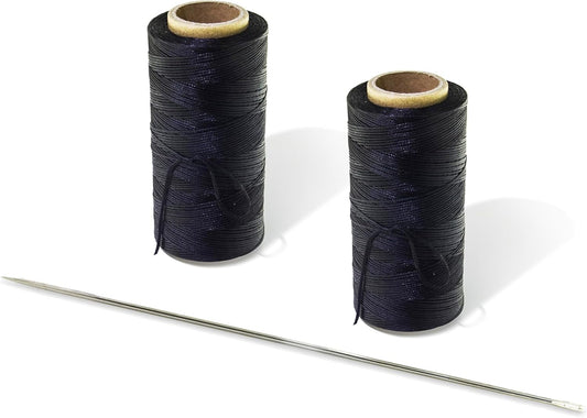 Marcobrothers 10 inch 2 pcs Professional Upholstery Large Eye Long Needle,Easy to Thread,with 1 roll 284 Yard 150D 1mm-Width Leather Sewing Waxed Thread, Silver Black(MJ01-FBA-A0215201-MAXX1MR)