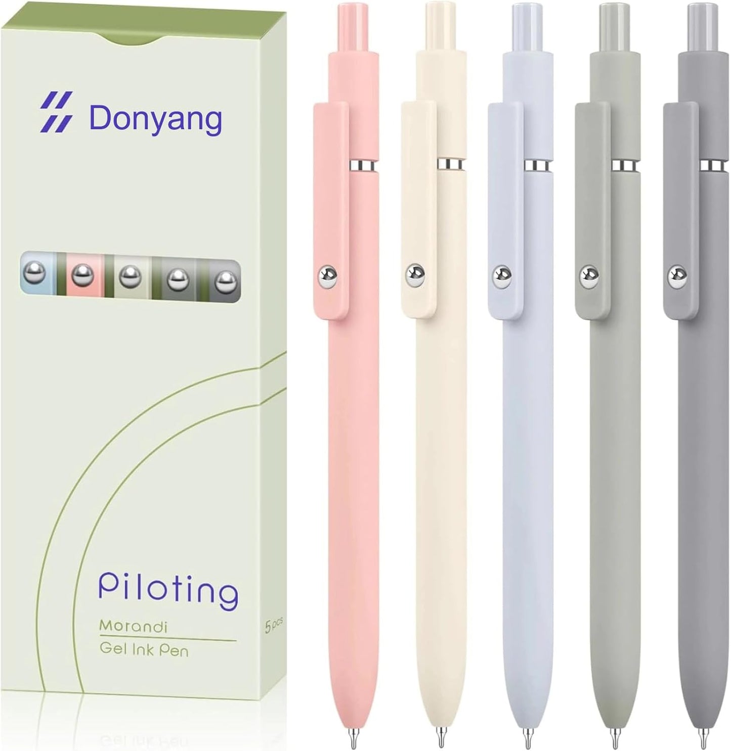 Donyang Gel Pens, 5pcs 0.5mm Cute Black Ink Fine Point Pens With Smooth Writing, Quick Dry Pens For Journaling, Teacher Work Desk Accessories Office School Supplies for Men Women Student (Morandi)