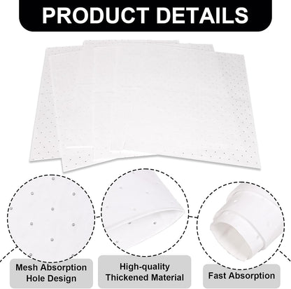 Oil Absorbent Pads, Heavyweight Dimpled Oil Spill Mat for Garage Accessories, Water and Oil Absorbing Pads for Home, Garage, Basement Protection (200 Pcs, White, 15" x 20")