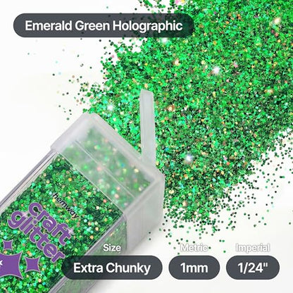 Craft Glitter Shaker Emerald Green Holographic 110g Extra Chunky (3.8 Ounce)