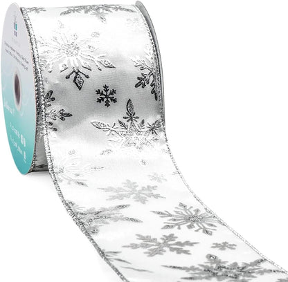 CT CRAFT LLC Satin with Silver Snowflake Wired Ribbon 2.5 Inch x 10 Yards for Christmas Home Decor Tree Topper Bow Gift Wrapping DIY Crafts Wreath Garland - Crafty Corner