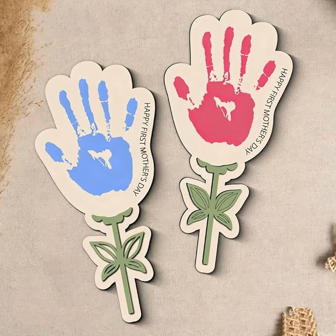 2Pcs Personalized Flower Handprint Craft,Mother’s Day Wooden Sign Gift from Kids,Custom Mother's Day Craft,Handmade Flower Keepsake,DIY MothersDay Handprint Art,Gifts for Mom,Nana Gifts