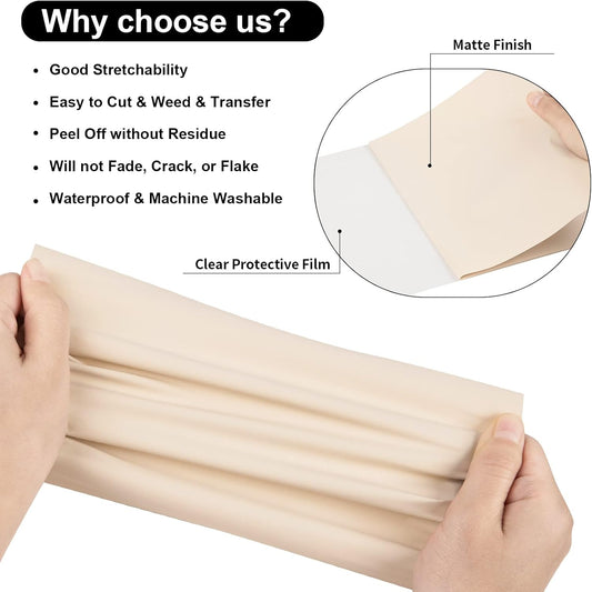 VINYL FROG Heat Transfer Vinyl Roll HTV Vinyl - 12" x5ft Cream Iron on Vinyl for T-Shirts, Heat Press Vinyl for DIY Craft Designs (Cream)