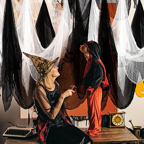 Halloween Cheese cloth 84.65 x 295.28 Inch White Black Cheesecloth Roll for Crafts Large Cotton Muslin Gauze Fabric for Halloween Outdoor & Indoor Spooky Decoration