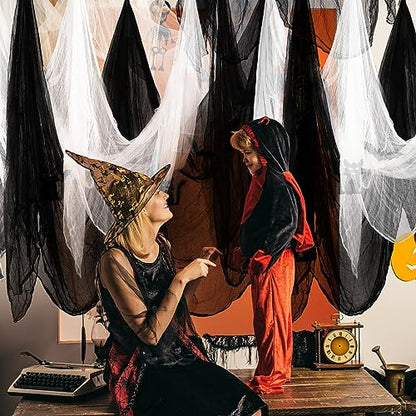 Halloween Cheese cloth 84.65 x 98.43 Inch White Black Cheesecloth Roll for Crafts Large Cotton Muslin Gauze Fabric for Halloween Outdoor & Indoor Spooky Decoration
