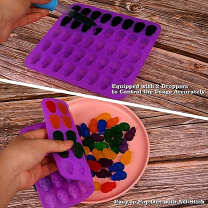2 Pack Gummy Skull Candy Silicone Molds 40 Cavity Silicone Skull Molds with 2 Droppers for Halloween Chocolate