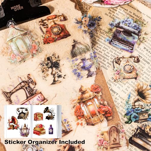 240Pcs PET Scrapbook Stickers Vintage Floral Designs for Scrapbooking DIY Crafts Waterproof Journaling Supplies Junk Journal Ephemera with Storage Organizer (240 Count)