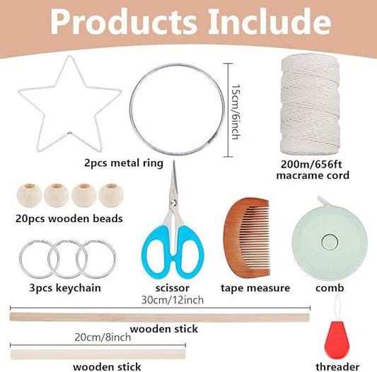 IFNUNLY 8 Set DIY Macrame Kit for Beginners Star Macrame Dream Catcher Handmade Macrame Plant Hanger Kit for Adults Wall Hanging Tapestry with Instruction Birthday Decor