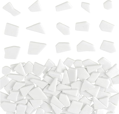 Youway Style White Mosaic Tiles for Crafts Bulk,200g Broken Glass Pieces for DIY Spring Mosaic Art Kit Decor,Garden Mosaic Supplies