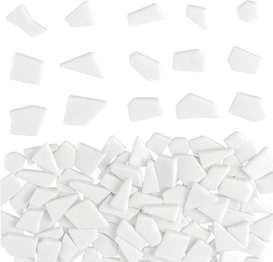 Youway Style White Mosaic Tiles for Crafts Bulk,200g Broken Glass Pieces for DIY Spring Mosaic Art Kit Decor,Garden Mosaic Supplies