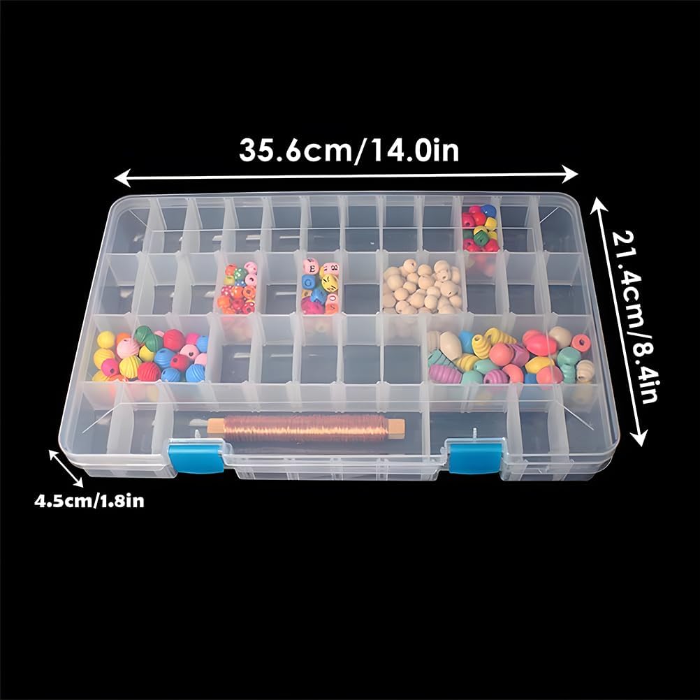 24 Grids Clear Plastic Organizer Box with Adjustable Dividers, Large Bead Storage Box, Craft Storage Container for Art DIY, Crafts Jewelry, Rock Collection, Fishing Tackles, 1 Pack