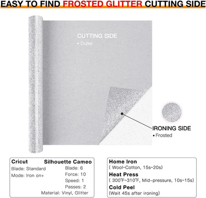 HTVRONT Silver Glitter HTV Heat Transfer Vinyl Rolls - 10" x 8ft Silver Glitter HTV Vinyl for Shirts, Glitter Iron on Vinyl for All Cutter Machine - Easy to Cut & Weed for Heat Vinyl Design (Silver)