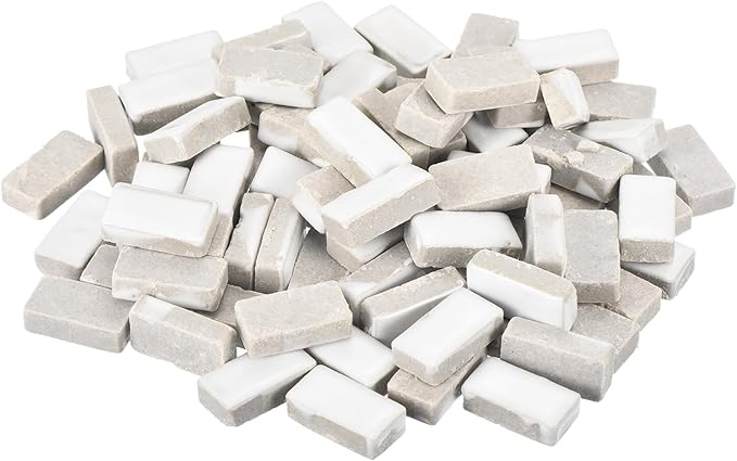 MECCANIXITY 200g Ceramic Mosaic Tiles for Crafts Bulk, Rectangle White Ceramic Tiles for Mosaic Kits Garden Stepping Stone Cup Mat