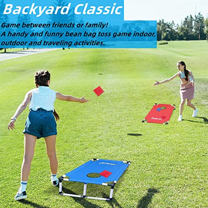 Portable Cornhole Set 3'x2' PVC Framed Cornhole Toss Game Set with 8 Bean Bags and Travel Carrying Case for Yard Outdoor Game Events
