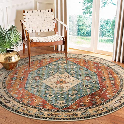 Felice Boho Tribal Round Rugs 6ft Washable Living Room Area Rug