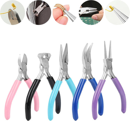 5 Pcs Jewelry Making Pliers Tools,Includes Needle,Round,Chain, Bent & Zipper Pliers for Repair, Wire Wrapping & Crafts DIY Craft Jewelry Making Supplies - Crafty Corner