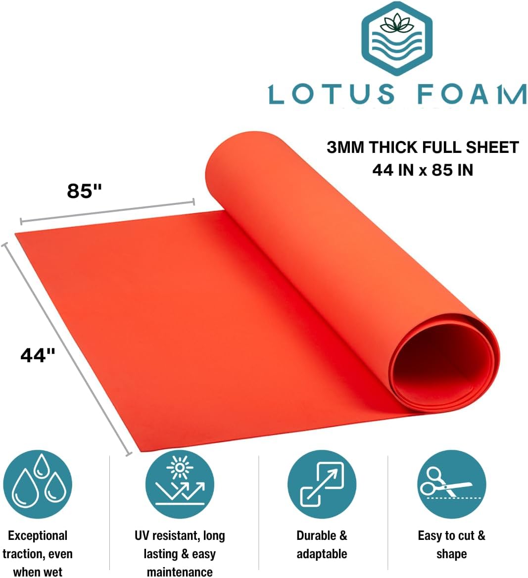 LotusFoam Large 3mm EVA Foam Sheet - 44"x 85" High Density Foam 130 kg/m3 for Cosplay, Costumes, Crafts, Flooring, Outdoor Use - 35 Colors (Orange) - Orange - Crafty Corner