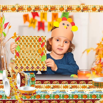 12 Pcs Thanksgiving Print Masking Tape Fall Maple Leaf Washi Tape Pumpkin Pattern Decorative Paper Sticker for Fall Party Holiday Scrapbook DIY Craft Gift Wrapping Handbook Sticker (12 Count)