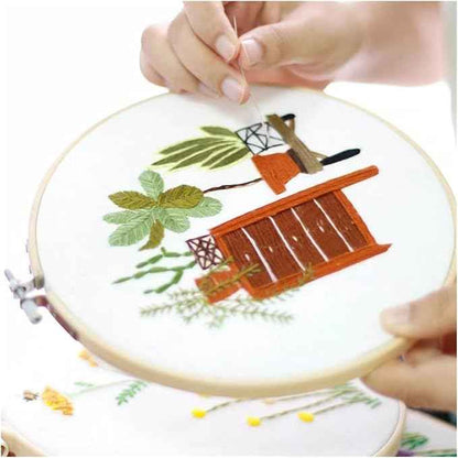 ZQB Haven Needle Point Kits Adults Full Range of Starter Including Instructions Stamped Cloth with Pattern Hoop Color Threads and Tools Art Projects(Green Plants)