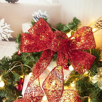 Sparkling Glitter Mesh Wired Ribbon 2.5" x 20 Yards Red for Christmas Home Decor Bow Gift Wrapping DIY Crafts Wreath (60 Foot)