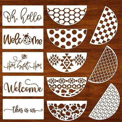 Welcome Stencils for Painting on Wood 12" Stencils for Crafts Reusable (13 Count)