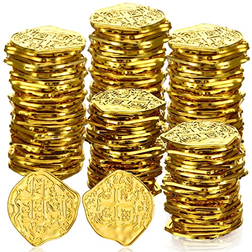 100 Pcs Gold Plastic Pirate Coins for Treasure Chest Party Favors (100 Count)