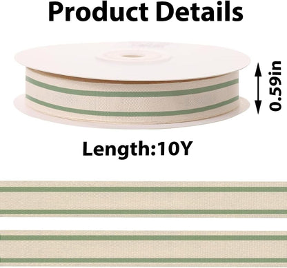 10 Yards × 3/5 Inch Green Natural Cotton Ribbon, Double Sided Webbing Straps Ribbons, Birthday Wedding Valentines Ribbons for Crafting, DIY Sewing, Gift Wrapping - Crafty Corner
