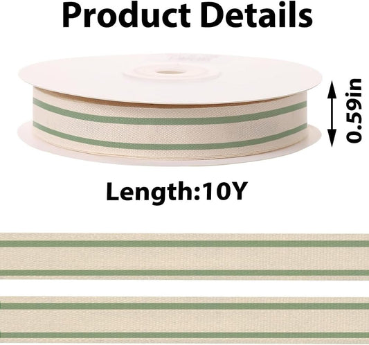 10 Yards × 3/5 Inch Green Natural Cotton Ribbon, Double Sided Webbing Straps Ribbons, Birthday Wedding Valentines Ribbons for Crafting, DIY Sewing, Gift Wrapping - Crafty Corner