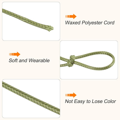 MECCANIXITY Waxed Cord 2mm Waxed Polyester Cord 98 Yard Wax String for Bracelet Making, Necklaces, Beading, Jewelry Making and DIY Crafts(Army Green)