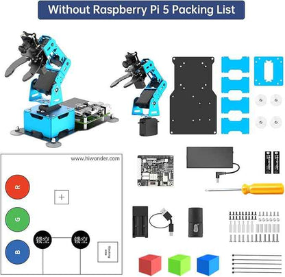 Robotic Arm for Raspberry 5 4B Robot Kit Open Source Programming AI Vision 5DOF/Axis Robot Arm, Coding Smart Robot Learning for Teens Adults, RPi Board Not Included