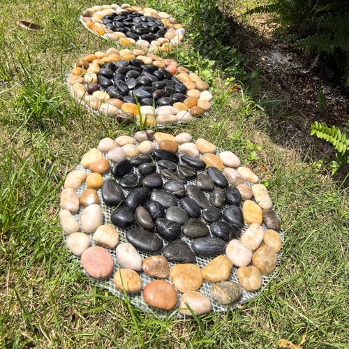 Garden Stepping Stones ourtdoor Decorative Round Stepping Stones with Black Stones Round Polished River Pebble Stone from Natureal River (6 Count)