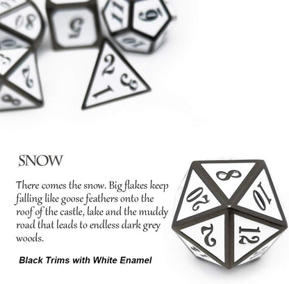 Haxtec 7 Die DND Metal Dice Set D&D 7PCS DND Dice of D20 D12 D10 D8 D6 D4 Compatible with Dungeons and Dragons RPG Games-Glossy Enamel Dice (Black White)