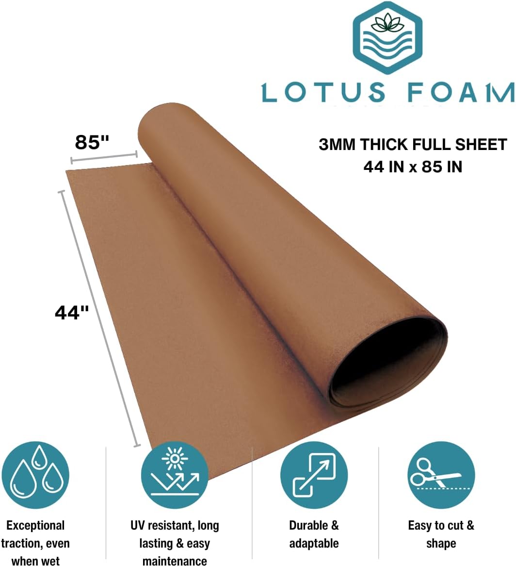 LotusFoam Large 3mm EVA Foam Sheet - 44"x 85" High Density Foam 130 kg/m3 for Cosplay, Costumes, Crafts, Flooring, Outdoor Use - 35 Colors (Mocha) - Mocha - Crafty Corner