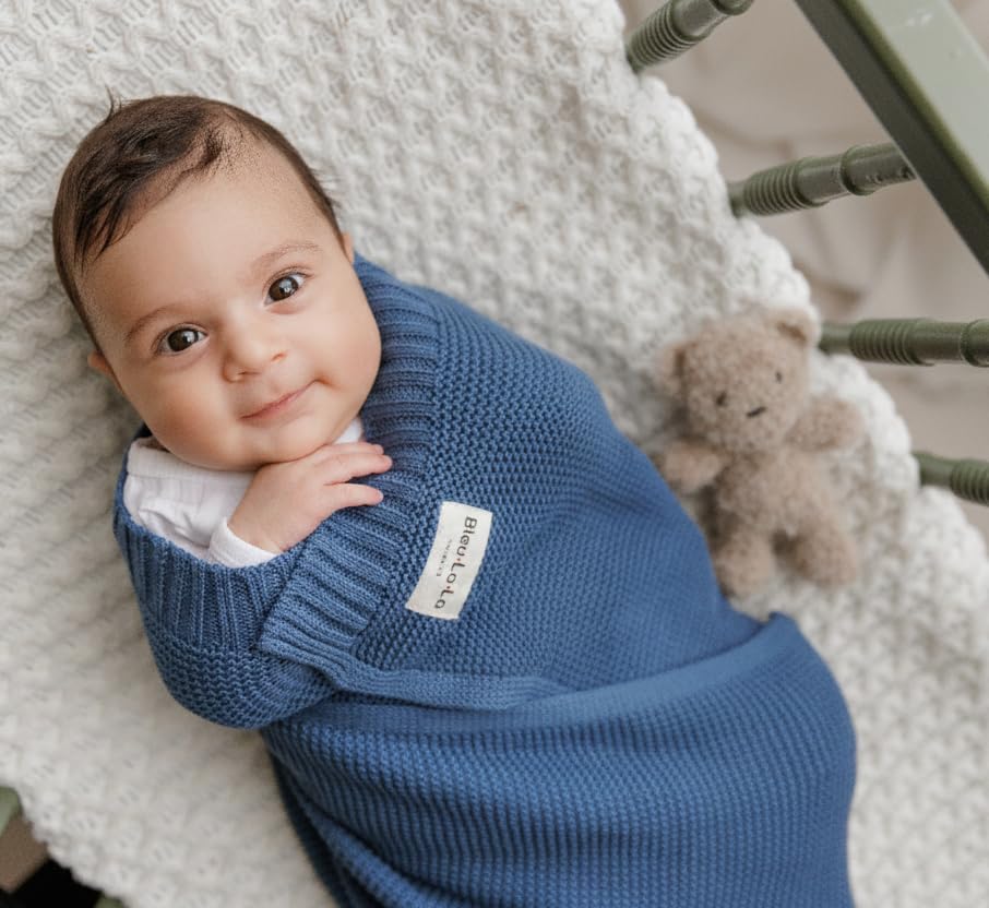 100% Organic Cotton Heritage Knit Textured Baby Quilt Blanket for Boys