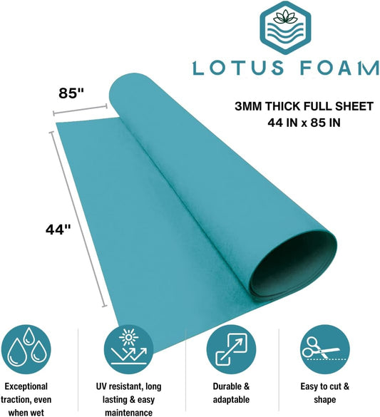 LotusFoam Large 3mm EVA Foam Sheet - 44"x 85" High Density Foam 130 kg/m3 for Cosplay, Costumes, Crafts, Flooring, Outdoor Use - 35 Colors (Aqua) - Crafty Corner