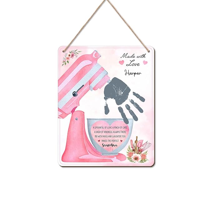 DIY Mothers Day Handprint Baking Mixer Craft Shape Hanging Sign for Grandma Baking, Baby First Mothers Day Handprint Keepsake for Grandma Nana Chef Bakers Cooking Bake Crafts from Kid Hand Print Gifts