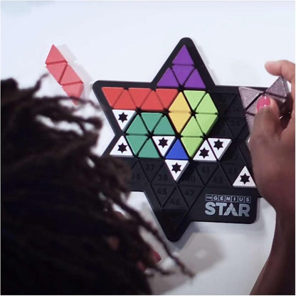 The Happy Puzzle Company The Genius Star | Toy of The Year Award Winning Family Board Game | 165,888 Possible Puzzles | Filling in Colored Shapes | Blockers to Complete A Star | Golden Star Twist