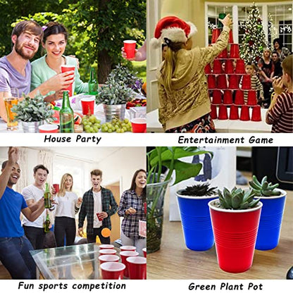60 Packs 16 Oz Plastic Party Cups Reusable in Red and Blue