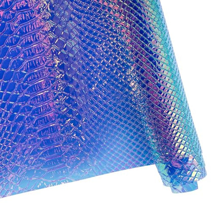 Iridescent Transparent Embossed Vinyl Holographic Blue Clear PVC Vinyl Craft Film 16"×54" for Sewing DIY Projects