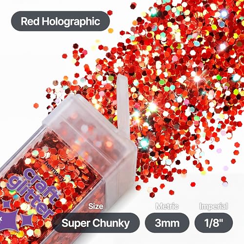 Craft Glitter Shaker Red Holographic 110g Super Chunky (3.9 Ounce)